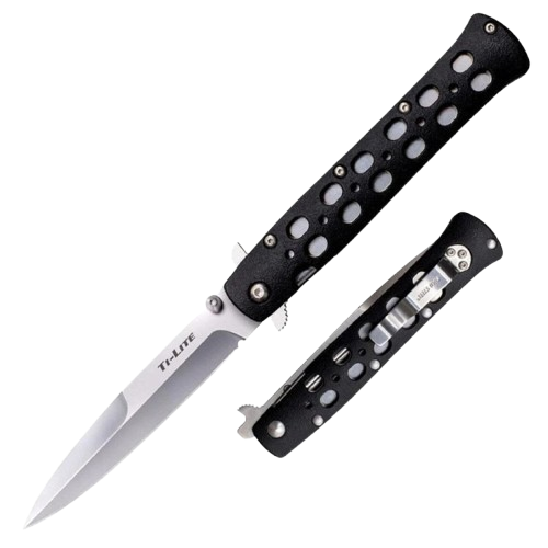 TI-LITE FOLDING KNIFE - BLACK, SPEAR POINT, PLAIN EDGE, 4" BLADE