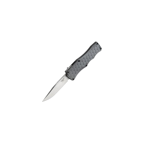 EXPLOIT OTF AUTOMATIC - GRAY, 3.5" CLIP POINT, PLAIN EDGE, ALUMINUM FRAME