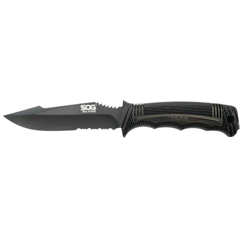 SEAL STRIKE FIXED KNIFE - BLACK, CLIP POINT, COMBINATION EDGE, 4.9" BLADE