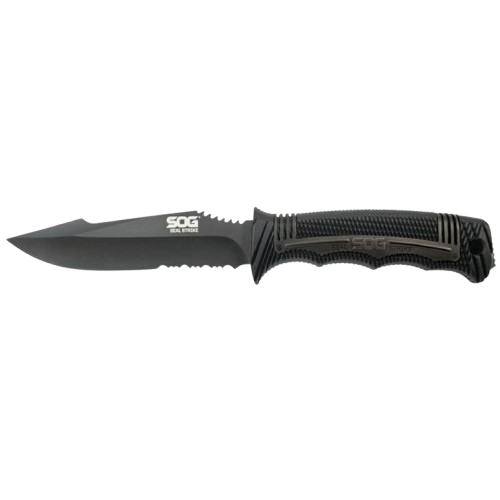 SEAL STRIKE FIXED KNIFE - BLACK, CLIP POINT, COMBINATION EDGE, 4.9" BLADE